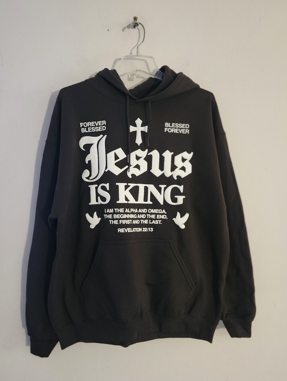 Jesus Is King oversized hoodie Size L Color: Dark Brown